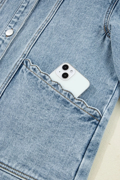 Scallop Trim Denim Jacket with Patched Pockets