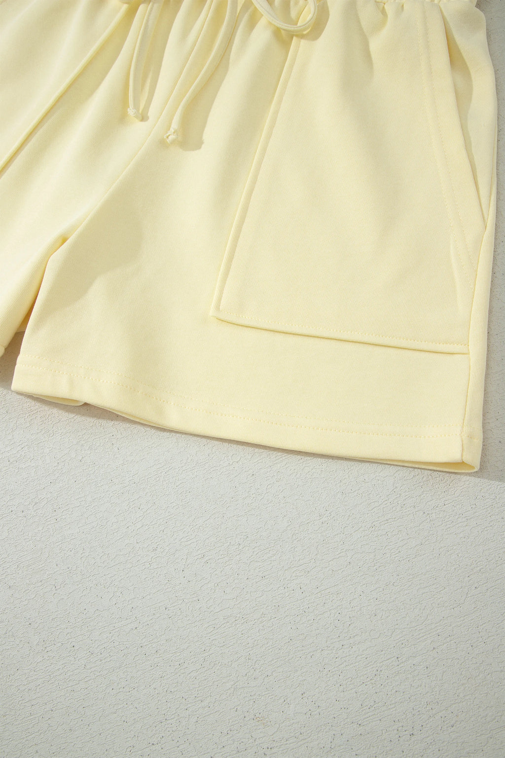 Yellow Cream Solid Color Tee Drawstring Shorts Comfy Set