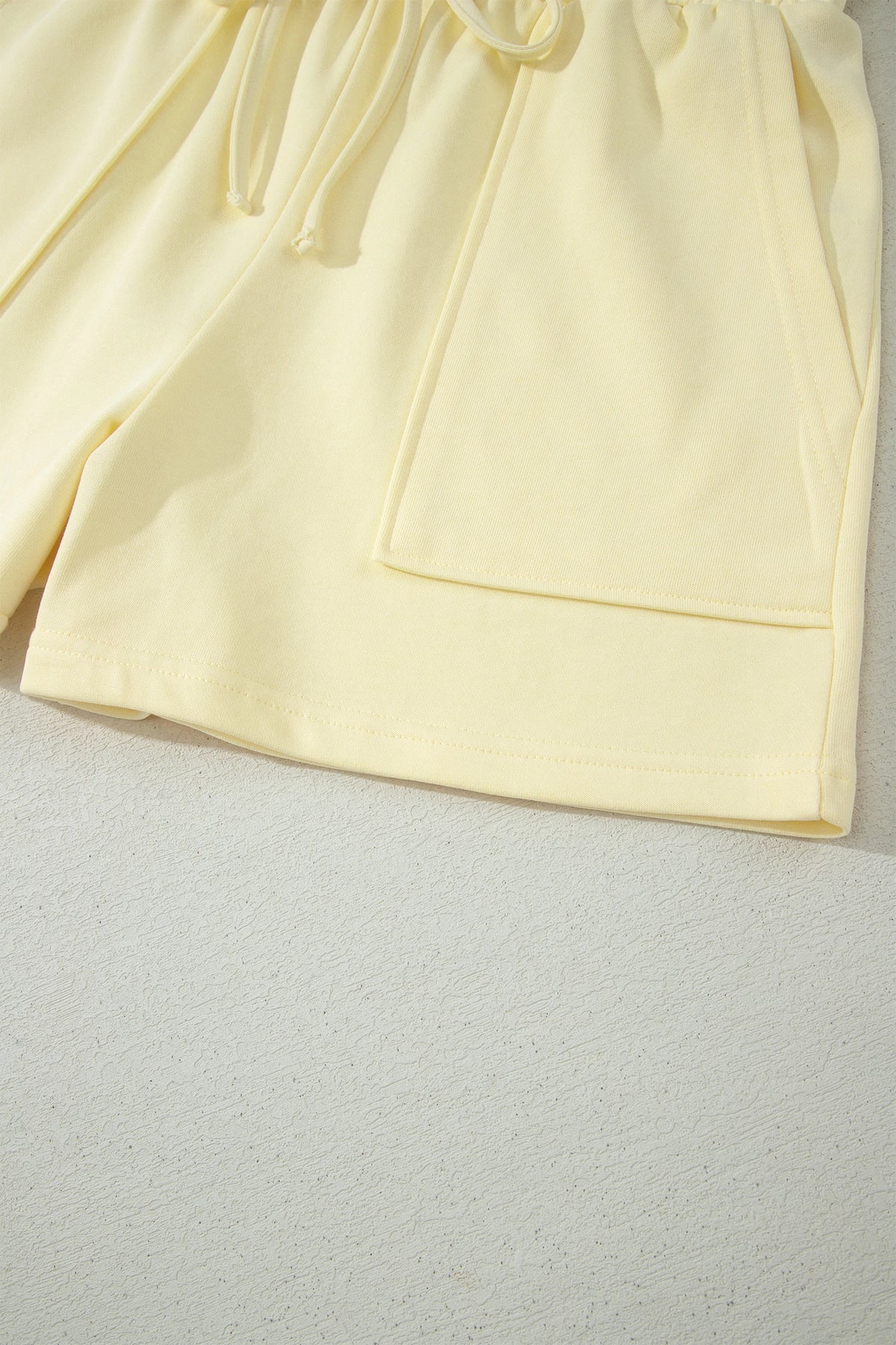 Yellow Cream Solid Color Tee Drawstring Shorts Comfy Set