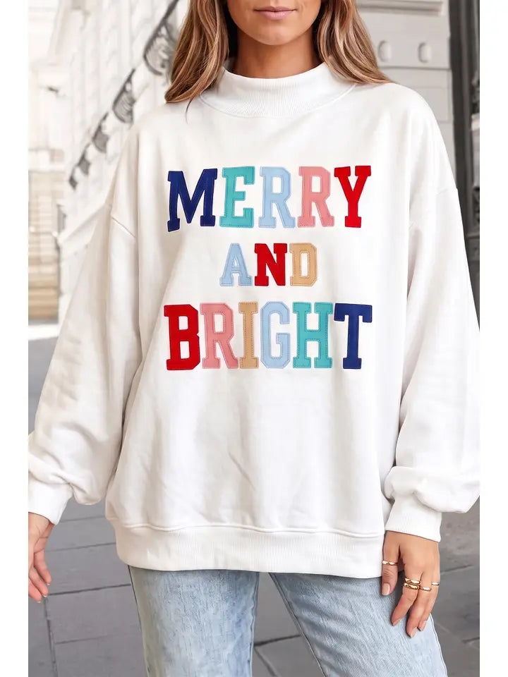 Merry and Bright Christmas Mockneck Sweatshirt