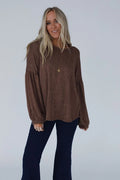 Sweet Heart Balloon Sleeve Knit Sweater - Mocha