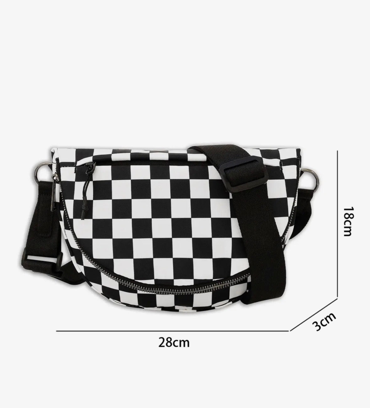 Checkered Canvas Crescent Shoulder Bag