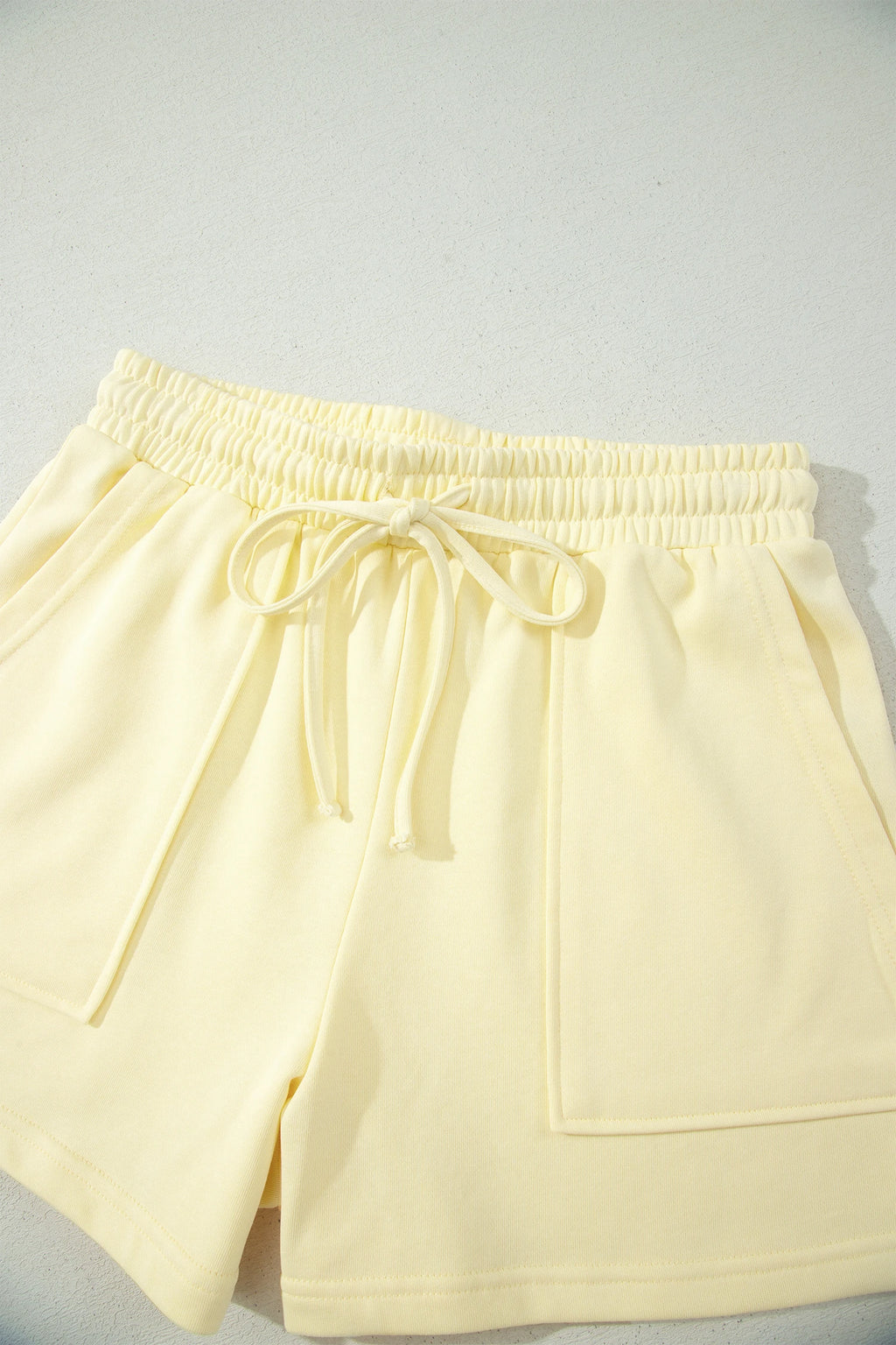 Yellow Cream Solid Color Tee Drawstring Shorts Comfy Set