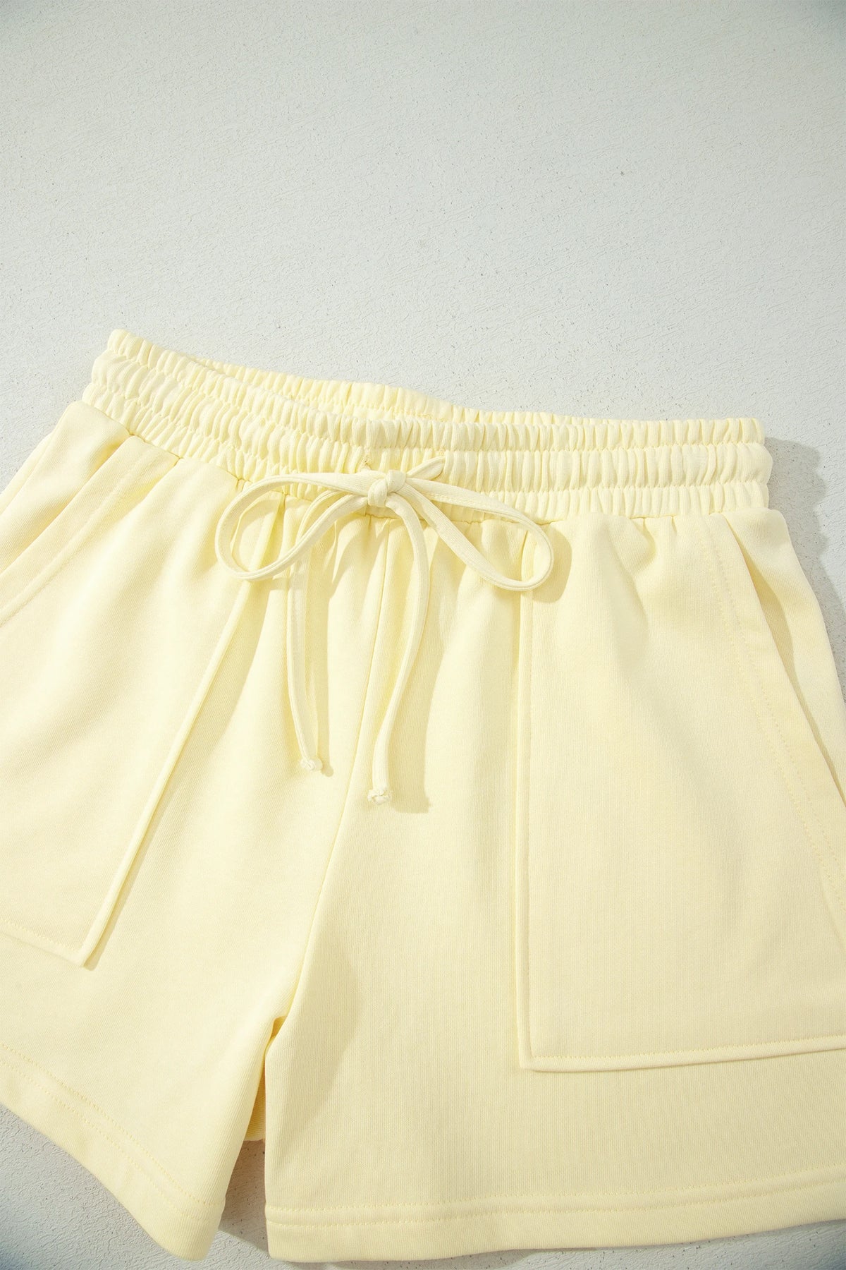 Yellow Cream Solid Color Tee Drawstring Shorts Comfy Set