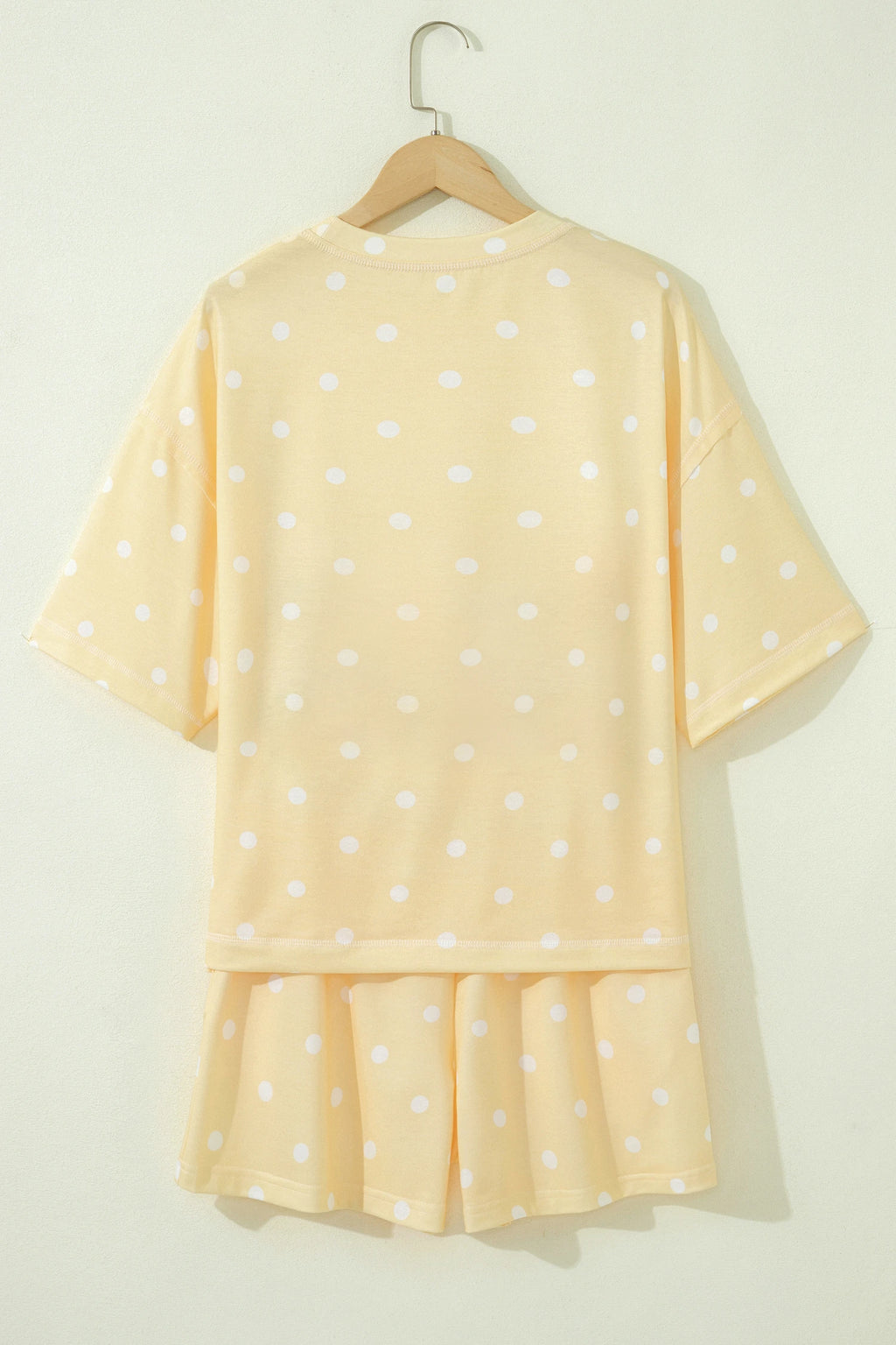 Yellow Polka Dot Short Sleeve Loose Top Drawstring Shorts Set
