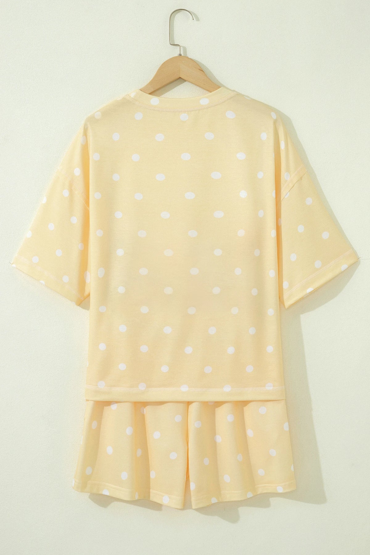 Yellow Polka Dot Short Sleeve Loose Top Drawstring Shorts Set