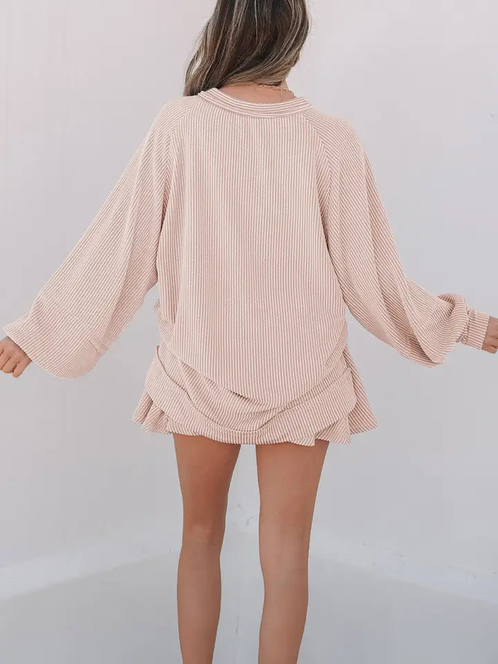 Corded Lantern Sleeve Top and Ruffle Skort Set