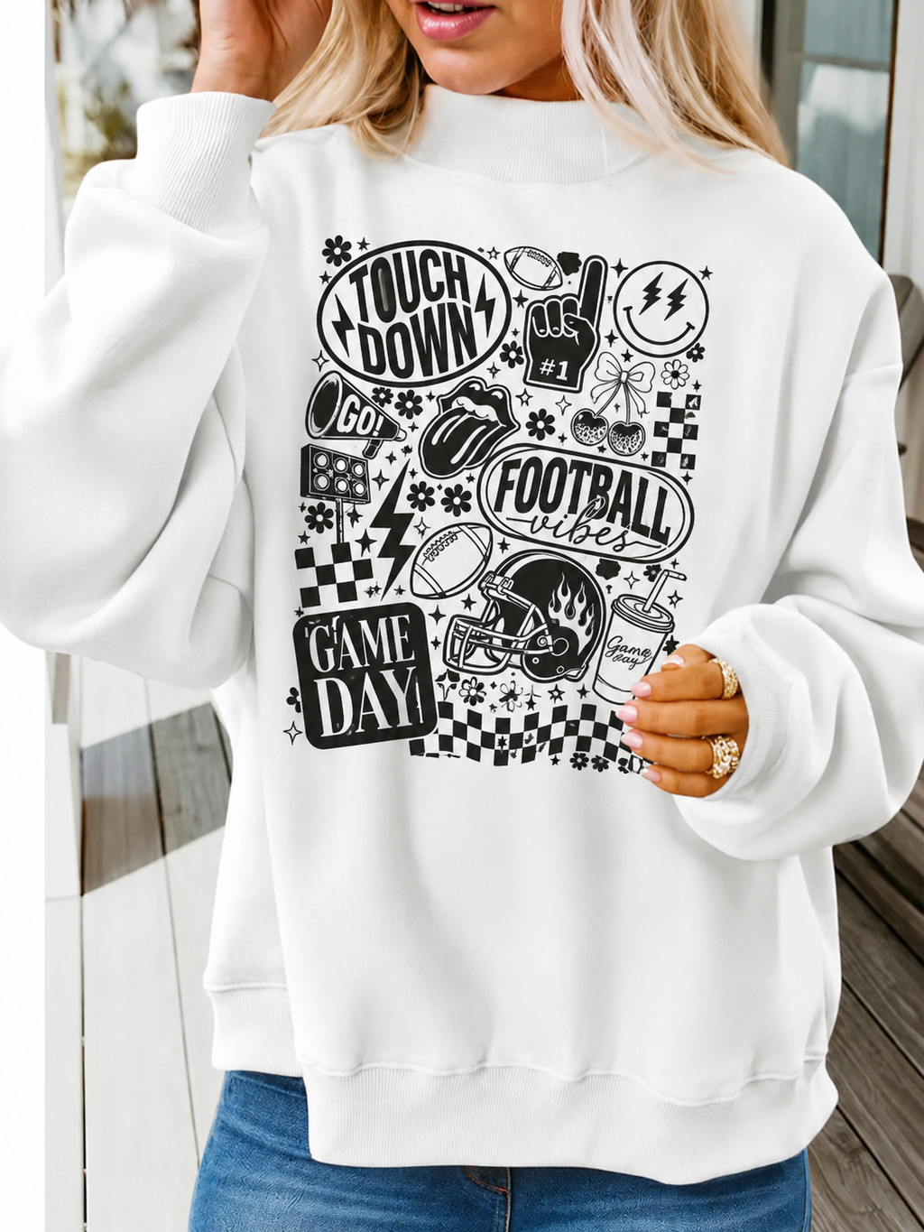 Retro Football Mock Neck Sweatshirt