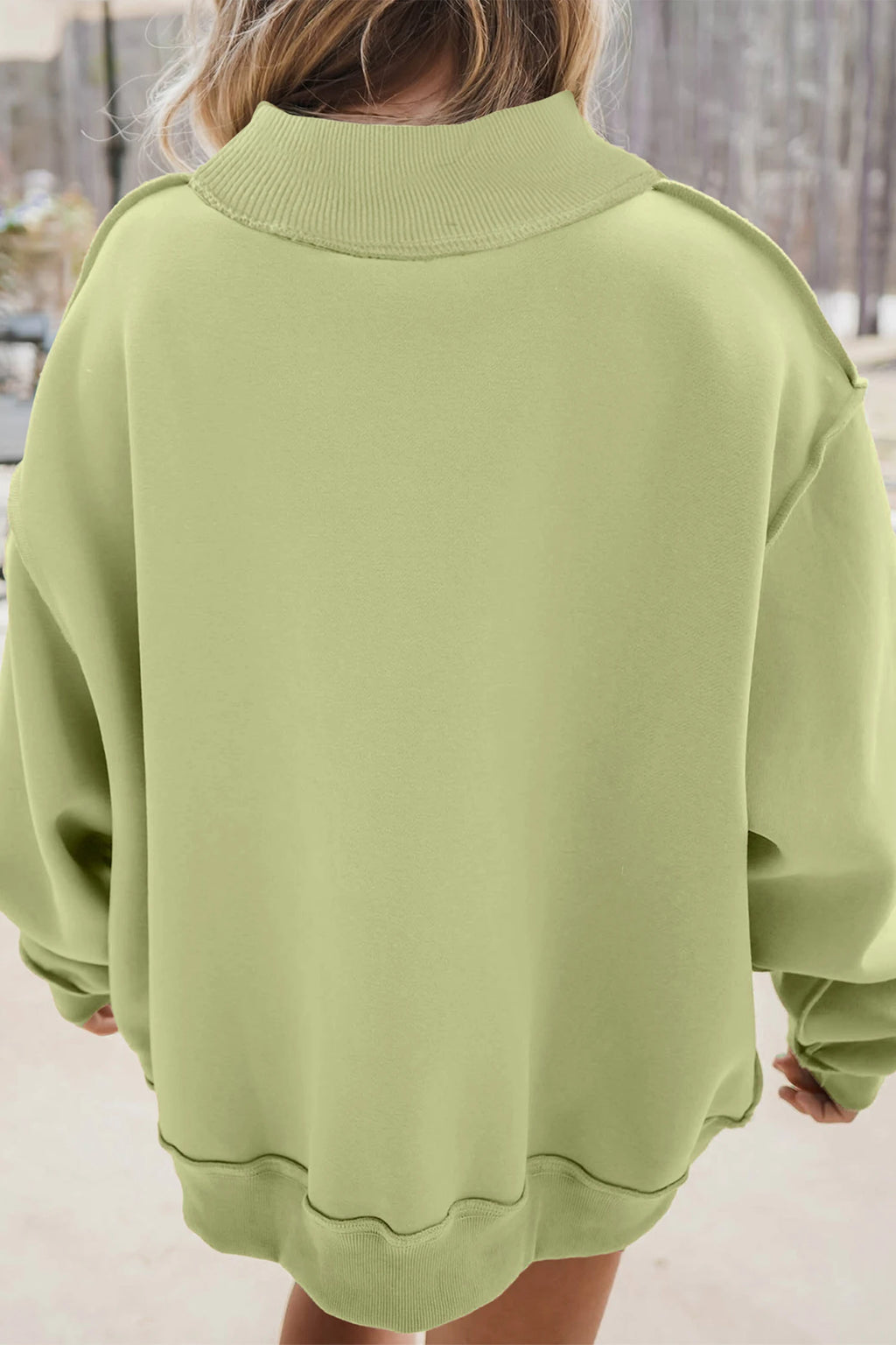 Meadow Mist Green JESUS Letter Patch Graphic Exposed Seam Mock Neck Baggy Sweatshirt