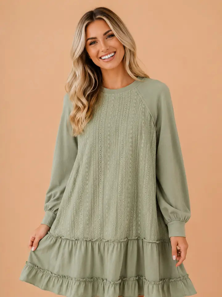 Embroidered Eyelet Long Sleeve Dress