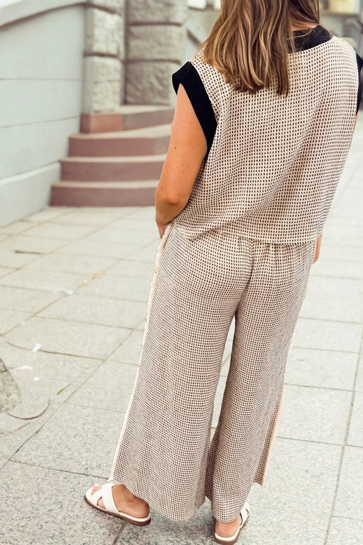 Stylish Knit V Neck Tank and Wide Leg Pants Set