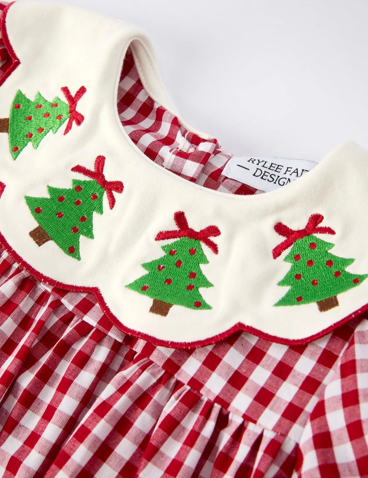 Christmas Embroidered Christmas Tree Plaid Girls Dress