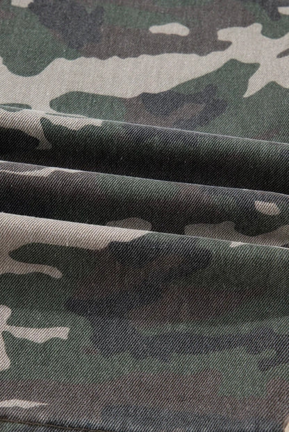 Camouflage Wide Leg Pockets Denim Pants