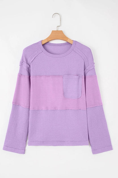 Phalaenopsis Thermal Knit Contrast Textured Long Sleeve Top