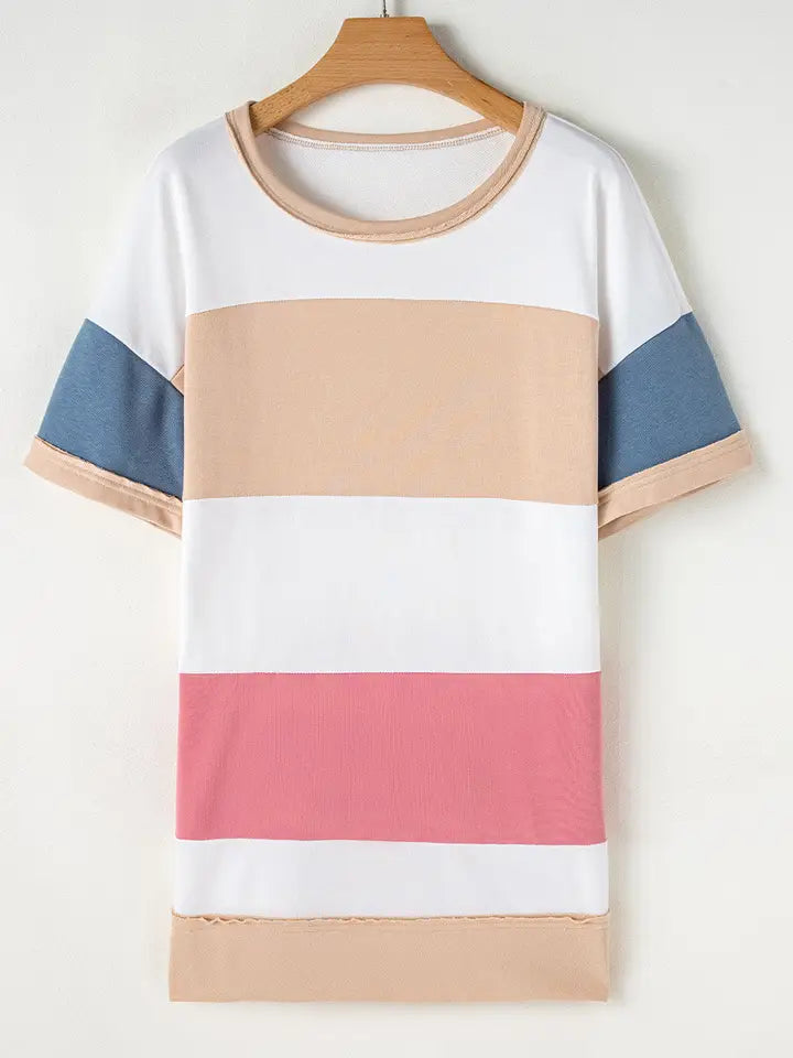 Multicolour Colorblock Side Split Tunic T Shirt