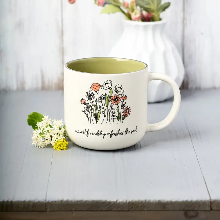Mug Green/White Floral Sweet Friendship Prov. 27:9
