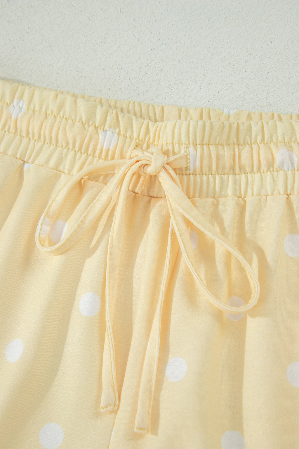 Yellow Polka Dot Short Sleeve Loose Top Drawstring Shorts Set