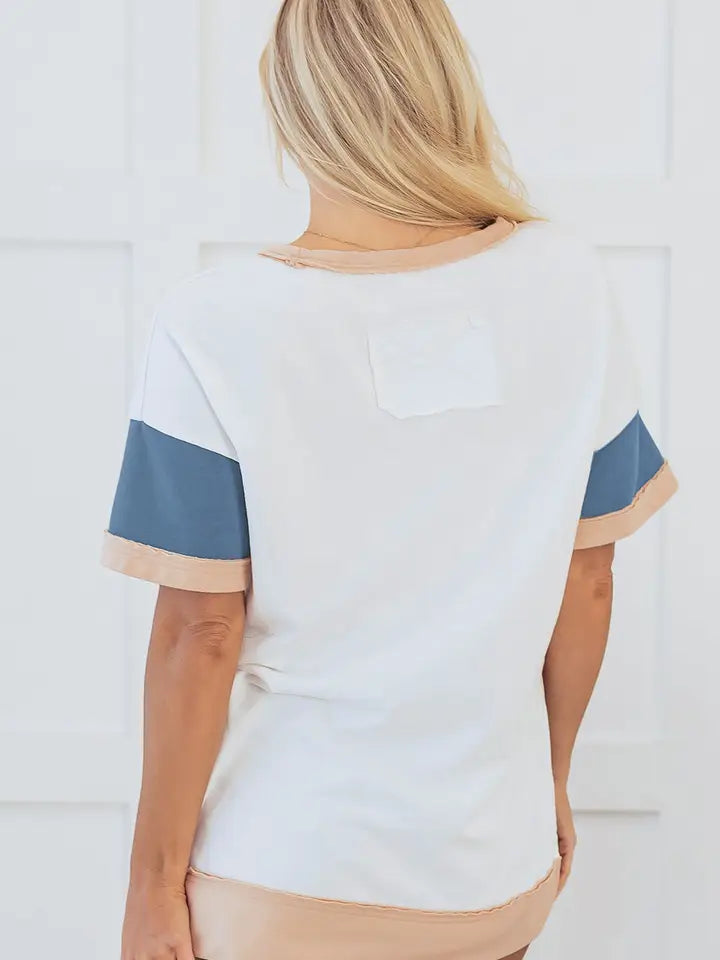Multicolour Colorblock Side Split Tunic T Shirt