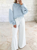 Polka Dot Patchwork Colorblock Long Sleeve Casual Two Piece