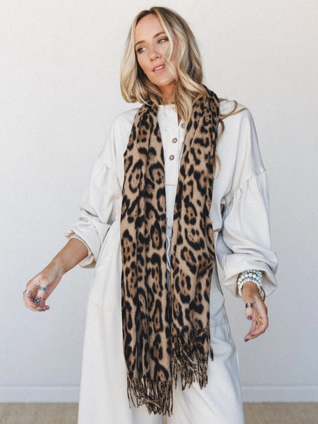Wild Feeling Animal Print Scarf - Camel