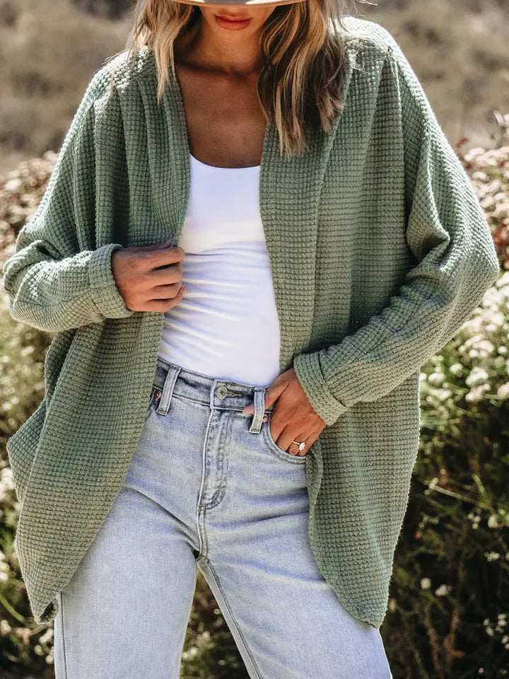 Waffle Knit Open Front Cardigan