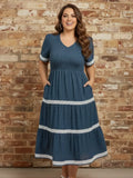 Plus Size Swiss Dot Lace Patchwork Midi Dress