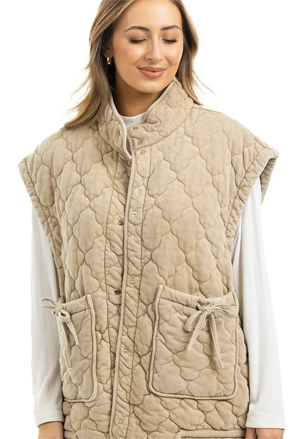 Beige Oversized Ladies Quilted Vest