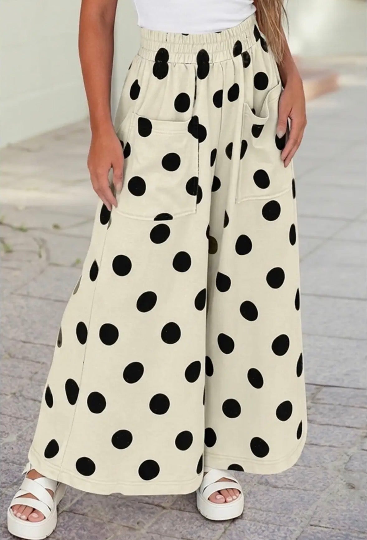 High Waist Wide Leg Polka Dot Pants