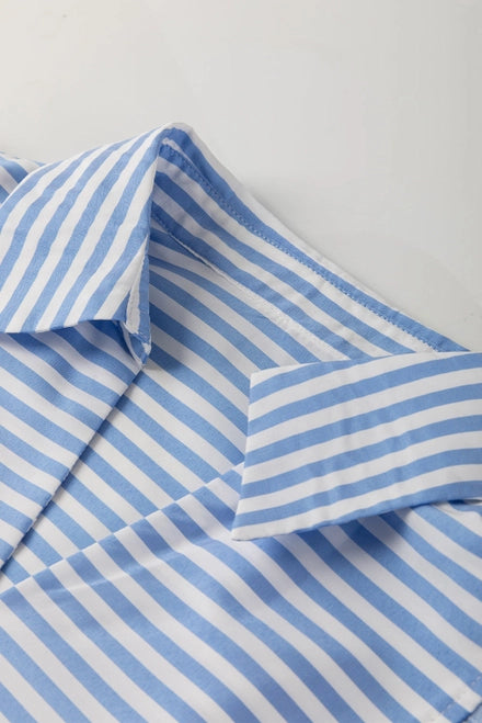 Stripe Shirt Collar Ricrac Trim Blouse