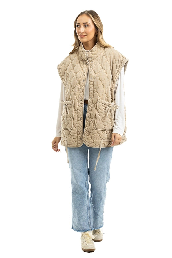 Beige Oversized Ladies Quilted Vest