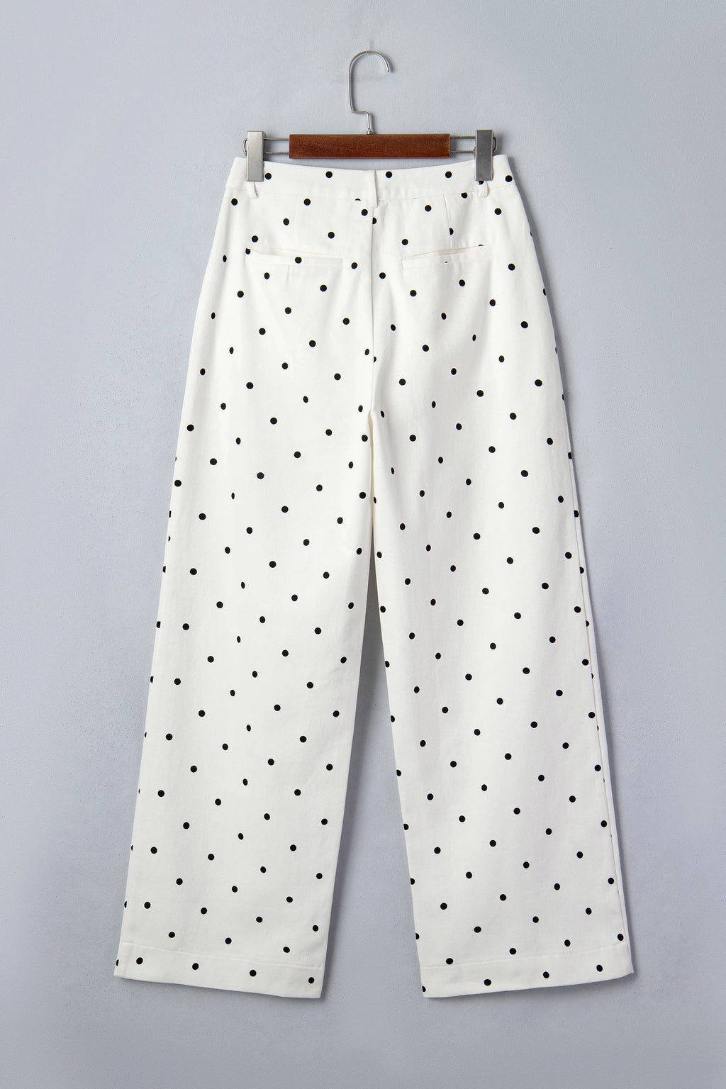 White Polka Dot Print Scalloped Patch Pocket Cotton Shift Pants