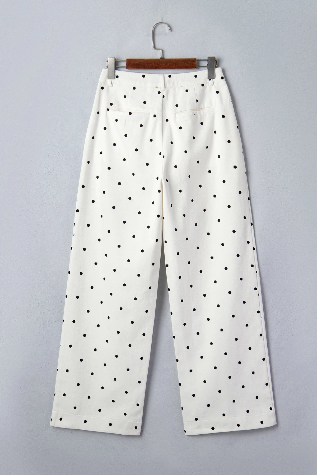 White Polka Dot Print Scalloped Patch Pocket Cotton Shift Pants