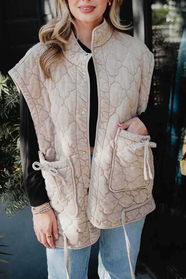 Beige Oversized Ladies Quilted Vest