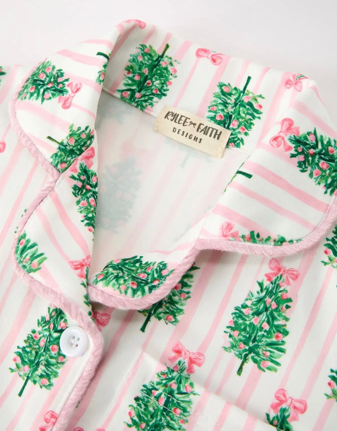 Mommy and Me Christmas Tree Print Pajama Set with Faux Fur Trim
