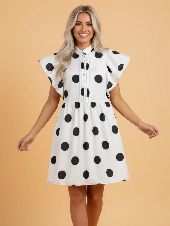 Polka Dot Half Button Dress