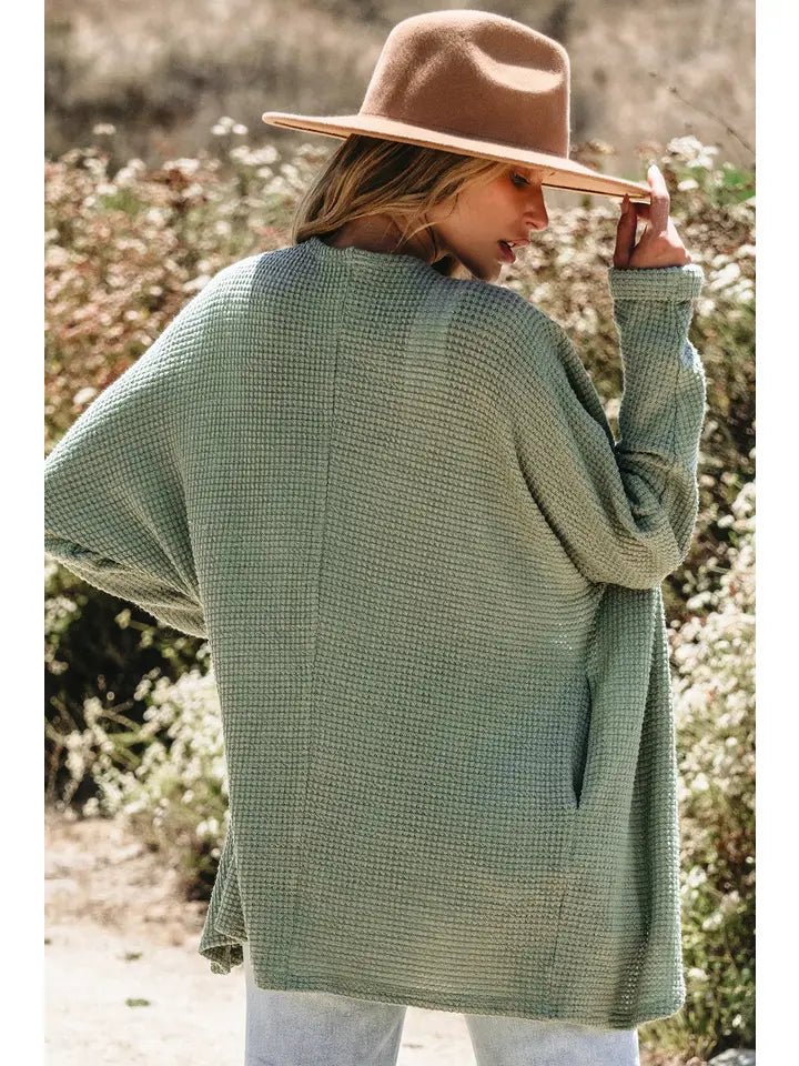 Waffle Knit Open Front Cardigan