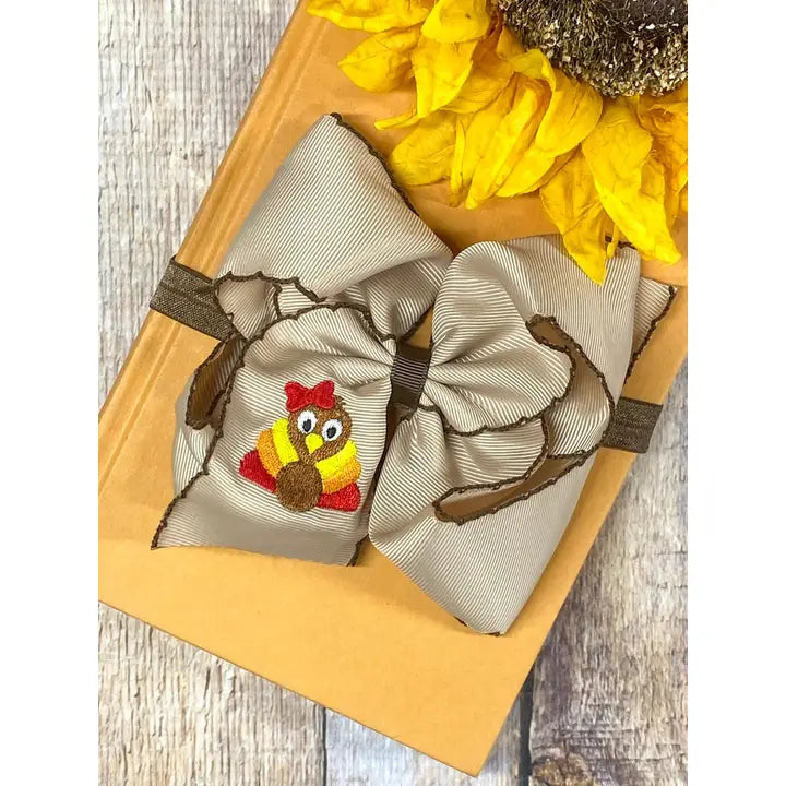 Turkey Embroidered Moonstitch Hair Bow | Clip or Headband
