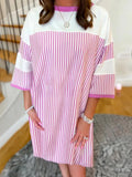 Phalaenopsis Striped Three Quarters Sleeve Loose Mini Dress