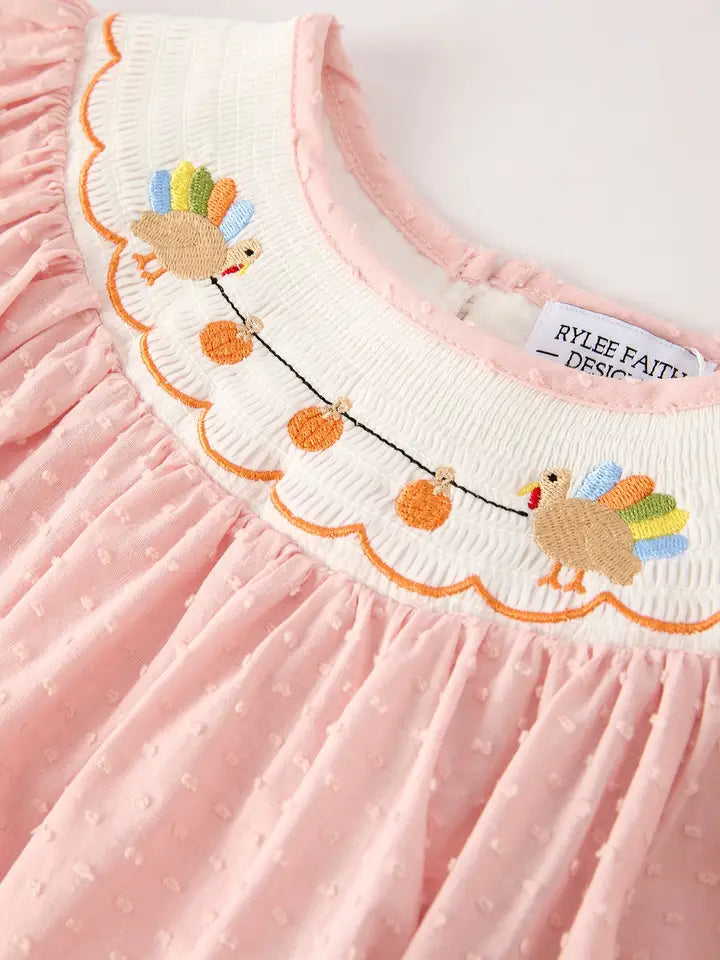 Fall Chicken Pumpkin Smock Embroidery Baby Girl Dress