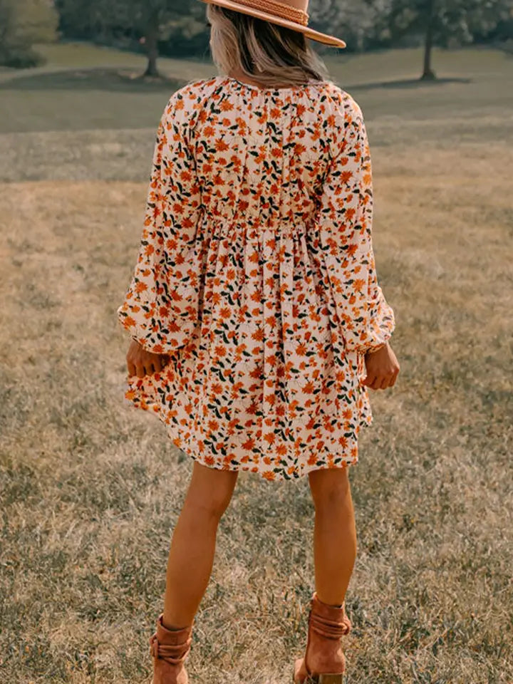 Floral V-Neck Long Sleeve Dress