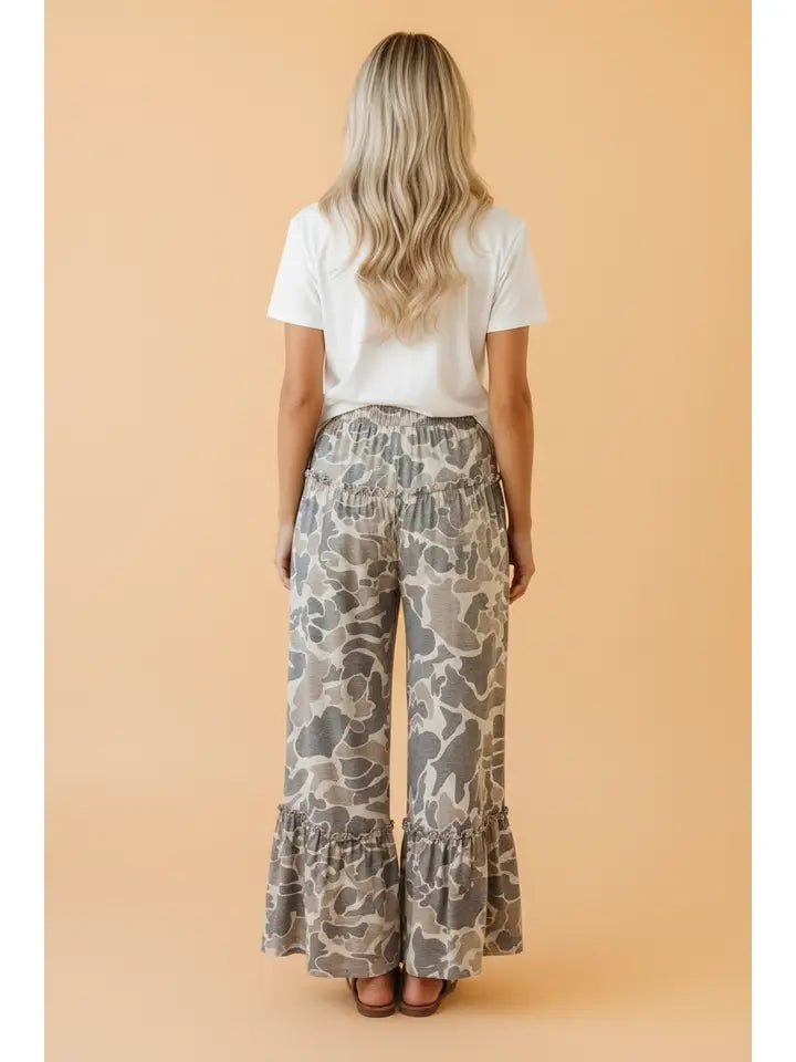 Camo Print Wide Leg Casual Pants