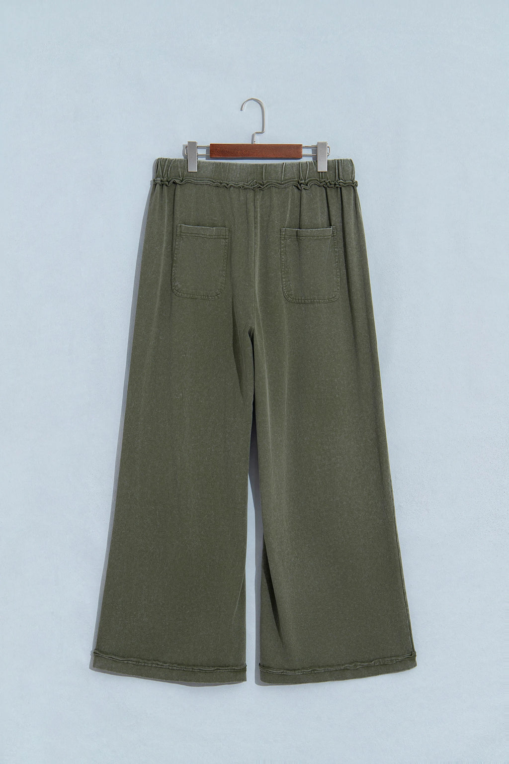 Jungle Green Mineral Wash Seam Detail Flare Leg Drawstring Pants