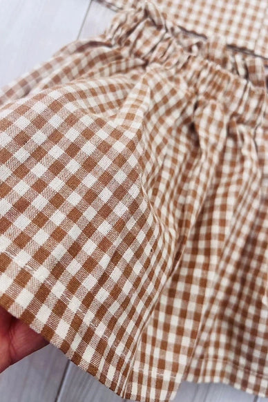 Brown Plaid Top & Skirt Girls Boutique Set