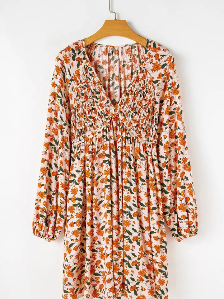 Floral V-Neck Long Sleeve Dress