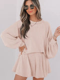 Corded Lantern Sleeve Top and Ruffle Skort Set
