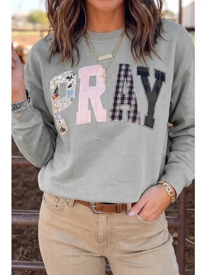 Embroidered Letter Patchwork Sweatshirt