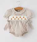 Fall Pumpkin Embroidery Smock Plaid Baby Girl Romper