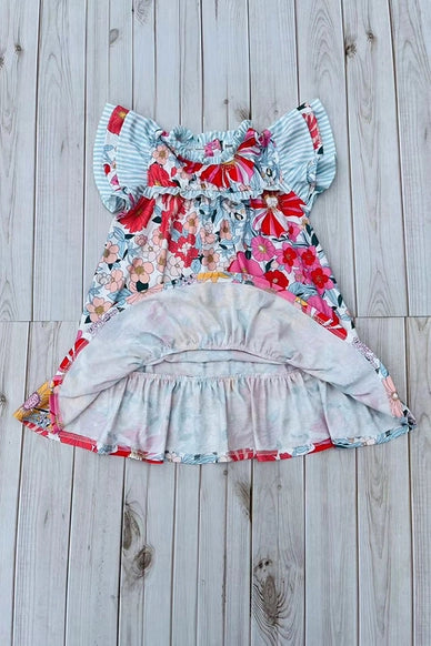 Floral Printed Smocking Girls Dress