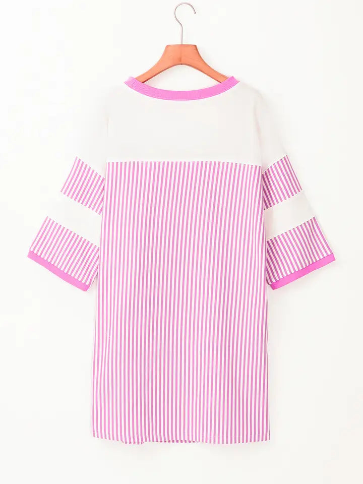 Phalaenopsis Striped Three Quarters Sleeve Loose Mini Dress