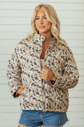 Camouflage Quilted Metal Button Collar Long Sleeve Puffer Coat